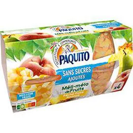 PAQUITO Méli-mélo de fruits pêche poire ananas sans sucres ajoutés 4x65g