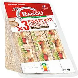 MONIQUE RANOU Sandwich poulet rôti crudités pain de mie complet 230g