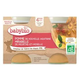 BABYBIO Compotes bébé dès 4 mois, mirabelle pomme 2x130g