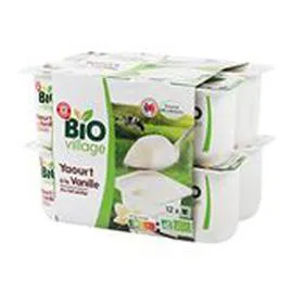 MARQUE REPÈRE, BIO VILLAGE Yaourts Lait entier Bio Vanille 12x125g
