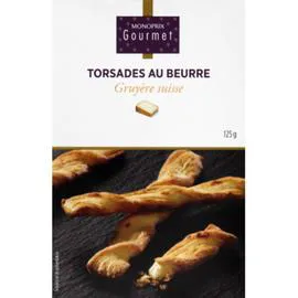 MONOPRIX GOURMET Torsades au beurre au gruyère Suisse 125g