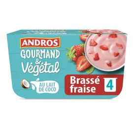 ANDROS Dessert végétal brassé au lait de coco fraise 4x100g