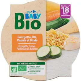 CARREFOUR BABY BIO Plat bébé bio courgette dinde dès 18 mois 260g