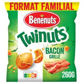 BÉNÉNUTS, TWINUTS Cacahuètes enrobées saveur bacon format familial 260g