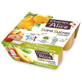 CHARLES & ALICE Compote pomme poire sans sucres ajoutés 4x100g