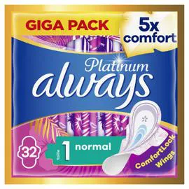 ALWAYS Serviette Hygiénique Avec Ailettes Platinum Normal Taille 1 x32