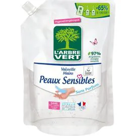 L'ARBRE VERT Recharge liquide vaisselle mains peaux sensibles sans parfum 1l