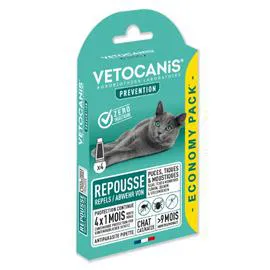 VETOCANIS Répulsif pour chat puces, tiques & moustiques 4x1,2ml
