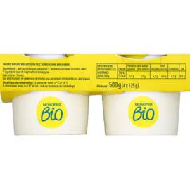 MONOPRIX BIO Yaourt brassé nature bio 500g
