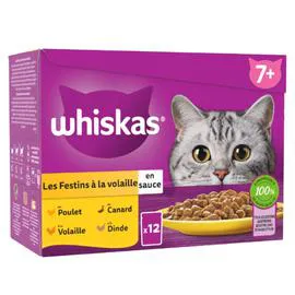 WHISKAS Pâtée pour chat sénior,Les Festins à la Volaille en sauce 12x85g