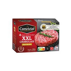CONVIVIAL Steak haché pur boeuf charolais XXL façon bouchère 15% MG 560g