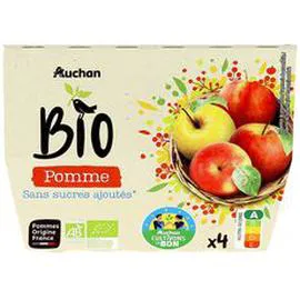 AUCHAN BIO Purée de pomme sans sucres ajoutés en coupelles 4x100g