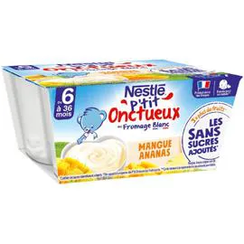 NESTLÉ, P'TIT ONCTUEUX Déssert bébé mangue ananas - dès 6 mois 4x90g