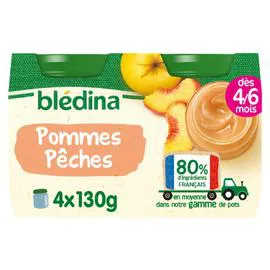 BLÉDINA Compote bébé dès 4-6 mois pommes pêches 4x130g
