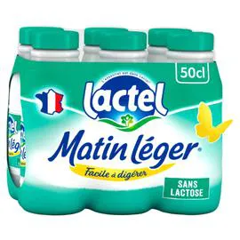 LACTEL, MATIN LÉGER Lait Sans lactose UHT Ecrémé 6x50cl