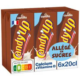 CANDIA, CANDY'UP Boisson lactée chocolatée allégée en sucres 6x20cl