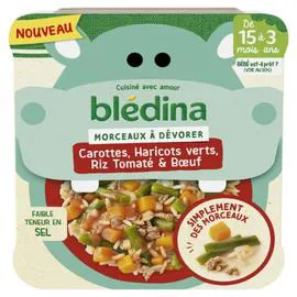 BLÉDINA Repas bébé 15 mois carotte haricot riz boeuf 200g