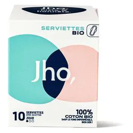 JHO Serviettes fines avec ailettes jour coton bio x10 l'unité