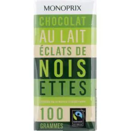 MONOPRIX Chocolat au lait aux éclats de noisettes, Max Havelaar 2x100g