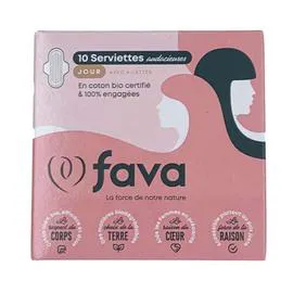 FAVA Serviettes Hygiéniques Jour Bio Avec Ailettes x10 x10