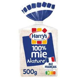HARRYS Pain de mie 100% mie nature sans croûte grandes tranches 500g