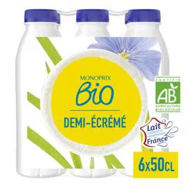 MONOPRIX BIO Lait demi-écrémé stérilisé UHT Bio 6x50cl
