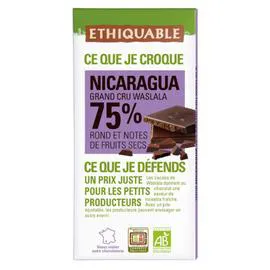 ÉTHIQUABLE Chocolat noir 75% cacao notes fruits secs Nicaragua Bio 100g