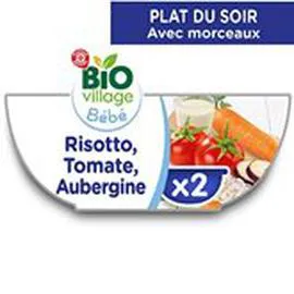 MARQUE REPÈRE, BIO VILLAGE Bol risotto Tomate Aubergine Dès12 mois 2x200g