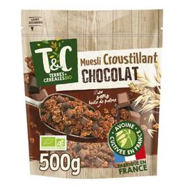 TERRES & CÉRÉALES BIO Céréales muesli croustillant chocolat sans huile de palme Bio 500g
