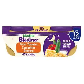 BLÉDINA, BLÉDÎNER Plat bébé dès 12 mois pâtes tomates courgettes gruyère 2x200g