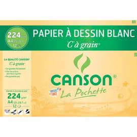 CANSON Pochette dessin A4 224g 12 feuilles dessin blanc l'unité