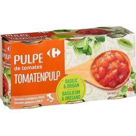 CARREFOUR Pulpe de tomates pelées et concassées basilic & origan 3x240g
