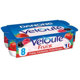 DANONE, VELOUTÉ FRUIX Yaourt aux fruits rouges brassé fraise framboise 8x125g