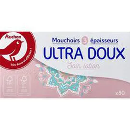 AUCHAN Boîte de mouchoirs ultra doux soin lotion 3 épaisseurs x80