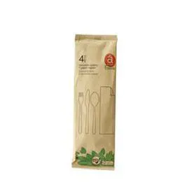 ACTUEL Kit couverts en bois + serviette 4 pièces l'unité