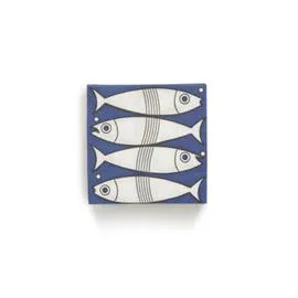 FRANÇOISE PAVIOT 20 Serviettes, Poisson, Bleu Et Blanc, 25X25Cm l'unité