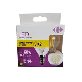 CARREFOUR Ampoule LED E14 forme sphère Blanc chaud 60W x2 x2