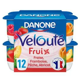 DANONE, VELOUTÉ FRUIX Yaourt aux fruits brassé fraise framboise pêche abricot 12x125g