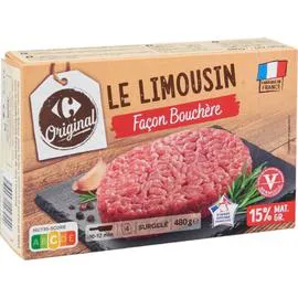 CARREFOUR ORIGINAL Steaks hachés façon bouchère 15% MG 4x120g