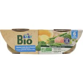 CARREFOUR BABY Plat bébé bio dès 6 mois légumes saumon 2x200g