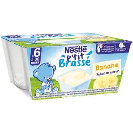 NESTLÉ, P'TIT BRASSÉ Desserts bébé dès 6 mois, banane 4x100g