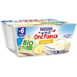 NESTLÉ, P'TIT ONCTUEUX Dessert bébé banane Bio - dès 6 mois 4x90g