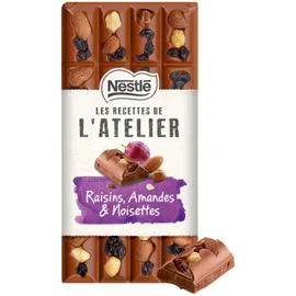 NESTLÉ, LES RECETTES DE L'ATELIER Chocolat au lait raisins amandes et noisettes 170g