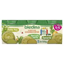 BLÉDINA Petit pot petits pois haricots verts épinards - dès 4 mois 3x130g