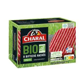 CHARAL Steak haché 100% pur boeuf 15% MG Bio 8x100g