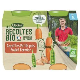 BLÉDINA, LES RECOLTES BIO Petit pot bébé carottes petits pois poulet fermier - dès 6 mois 2x200g