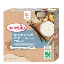 BABYBIO Gourde Brassé Chèvre Poire Vanille 340g