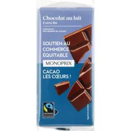 MONOPRIX Chocolat au lait extra fin, Max Havelaar 100g