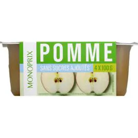 MONOPRIX Purée de pomme sans sucre ajoutés 4x100g