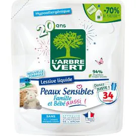L'ARBRE VERT Lessive Liquide Recharge Hypoallergénique, Peaux Sensibles 1,53l